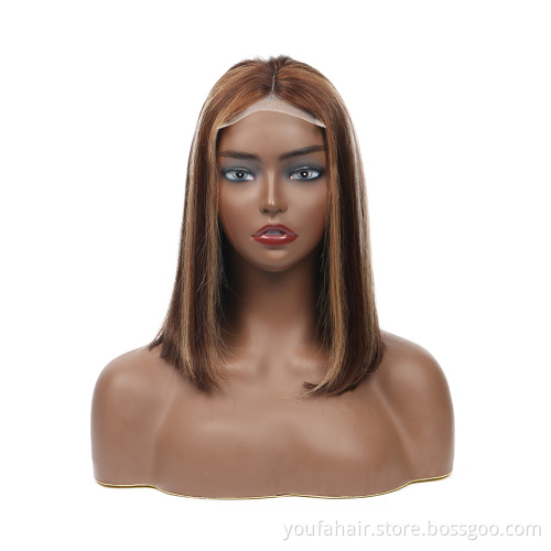 Highlight 4/27 Blonde Ombre Piano Color HD Lace Front Bob Wig Indian Cuticle Aligned Virgin Human Hair Short Bob Transparent Wig